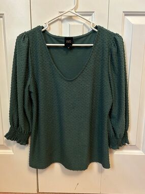 W5 Women's Teal Textured V-Neck Puff Sleeve Top